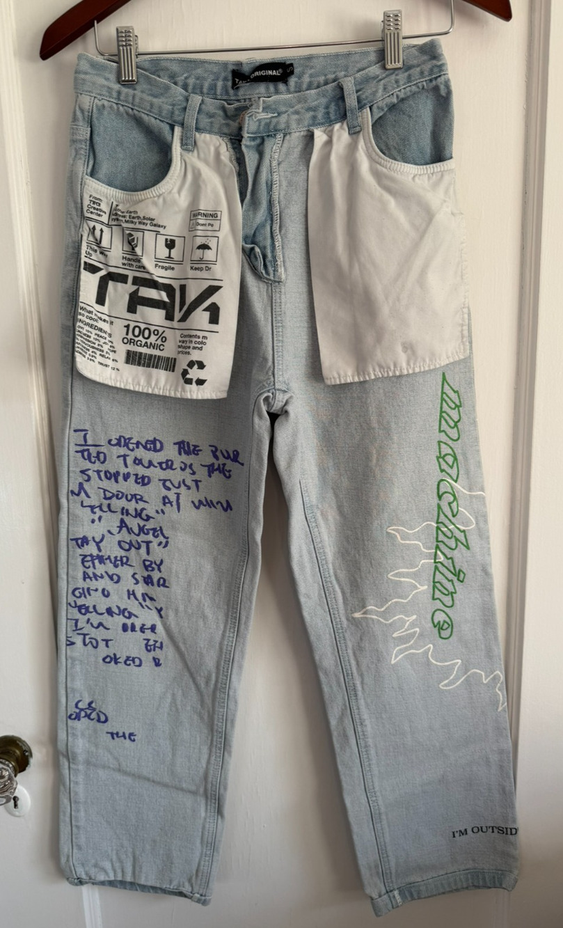 Taka Original Graphic Patchwork Jeans Small S Light Wash Denim Graffiti Y2K